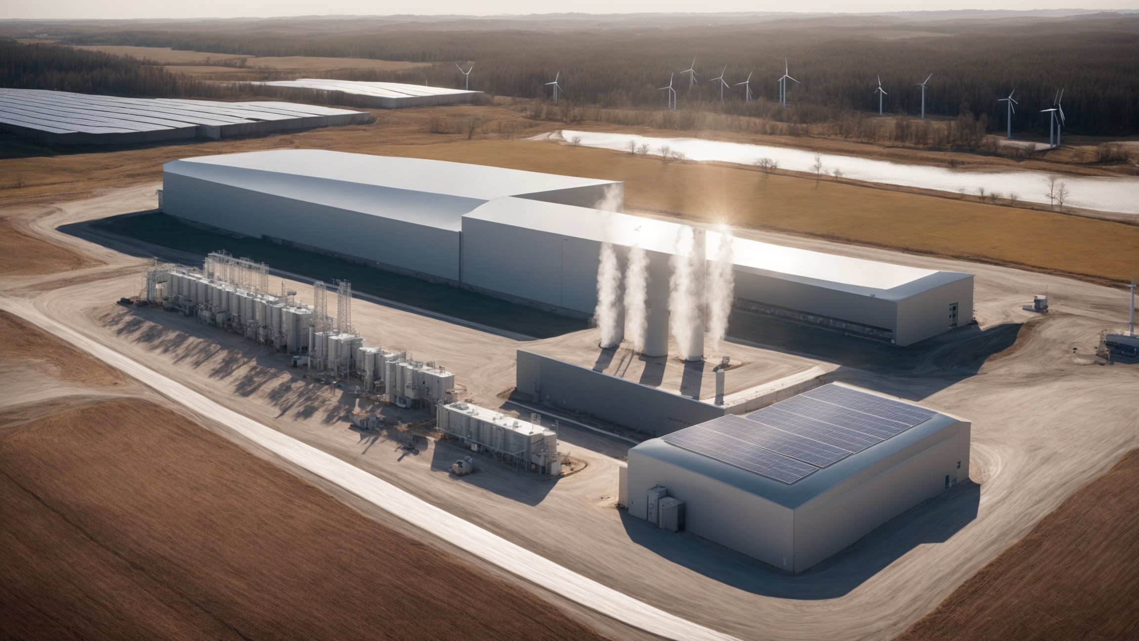 Fasilitas energi terbarukan dengan panel surya dan turbin angin